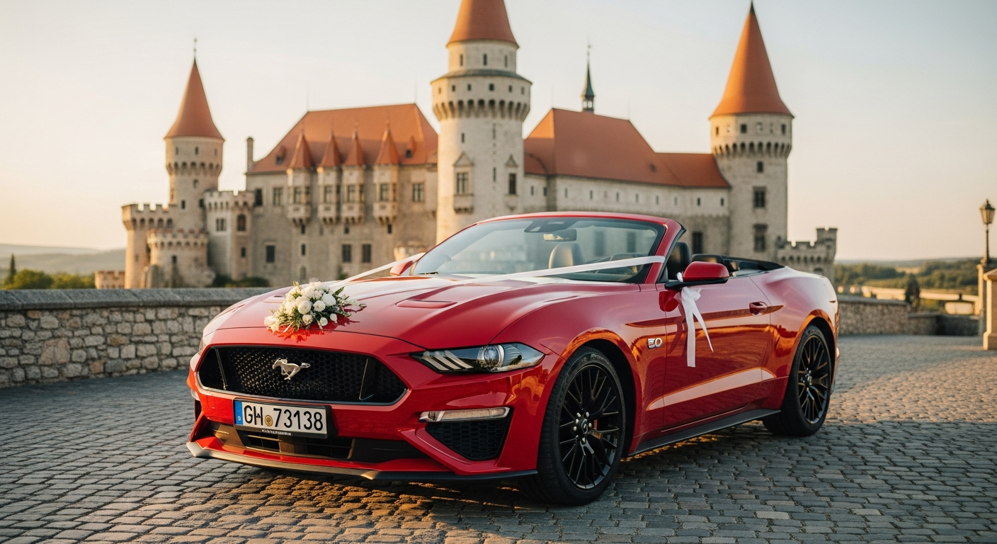 Ilustračný Ford Mustang pri Bojnickom zámku